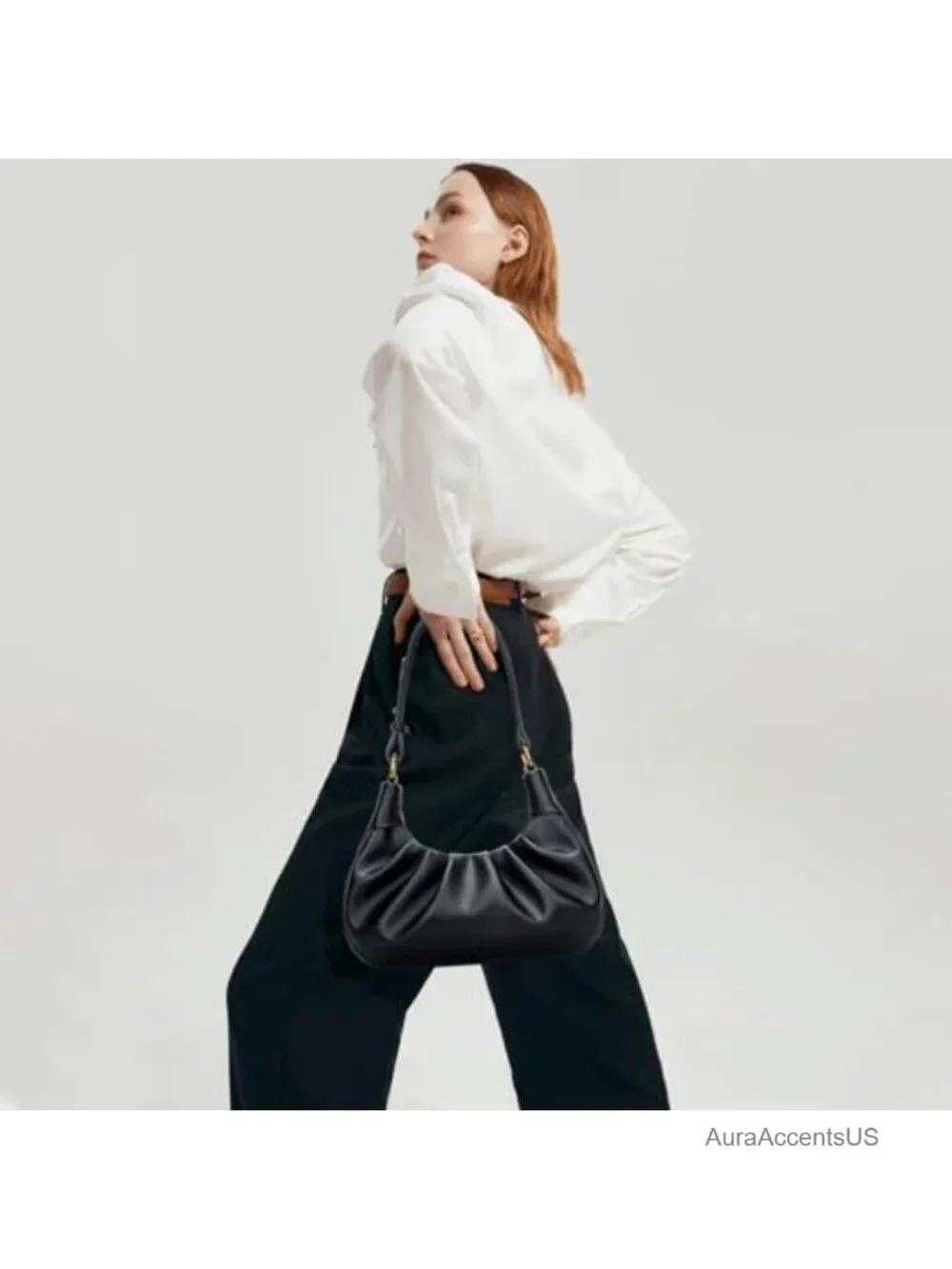 Faux Leather Crescent Hobo Bag with Magnetic Snap Closure